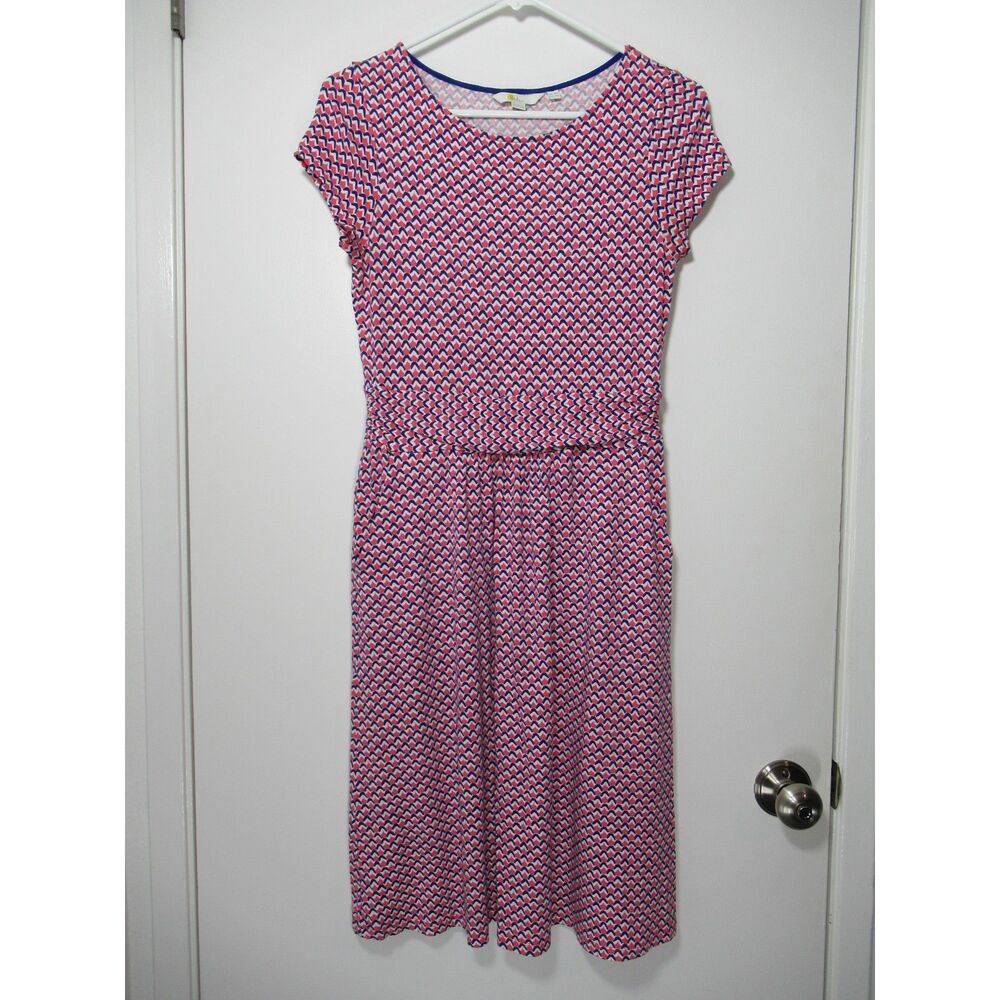 Boden Amelie Jersey Dress in Pink & Navy Geometric Print Size 8